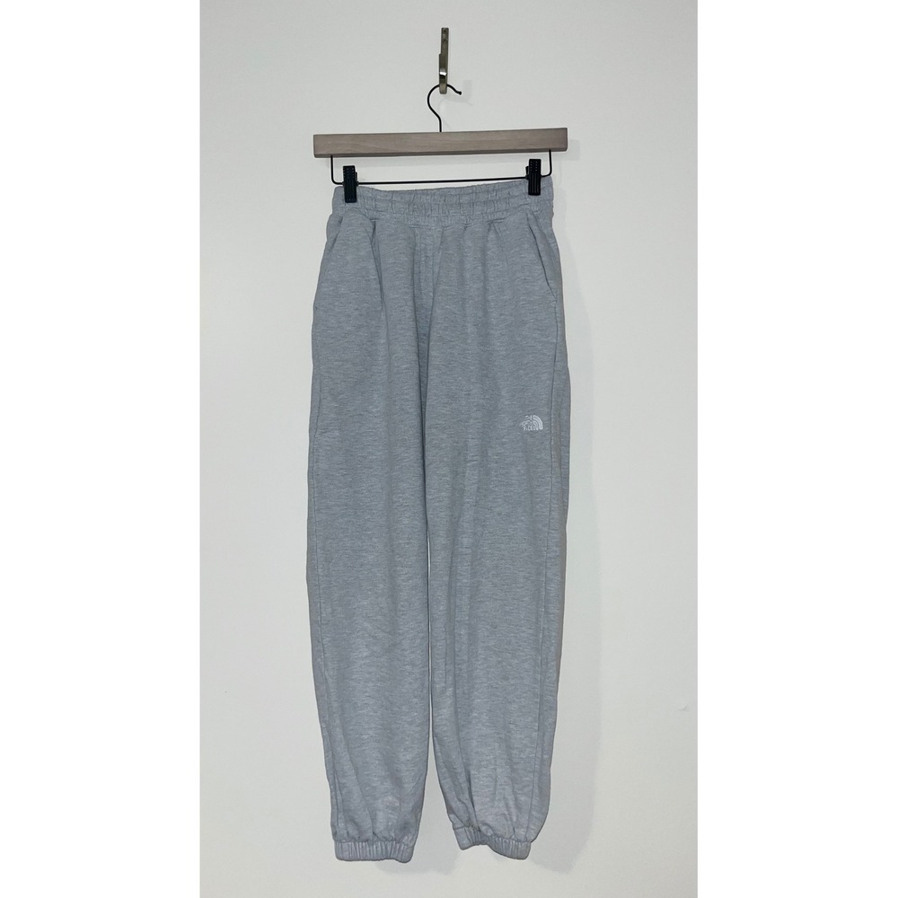 NORTH FACE Women Gray Logo Sweatpants Joggers Elastic Waist Drawstring Size XS